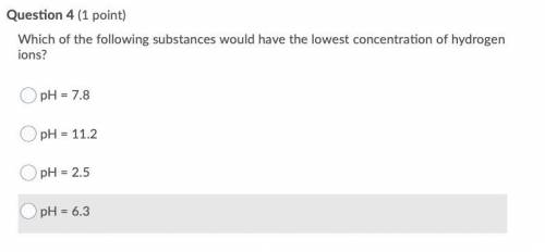 PLEASE HELP Which of the following substances would have the lower concentration of hydrogen ions