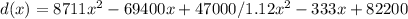 d(x)=8711x^2-69400x+47000/1.12x^2-333x+82200