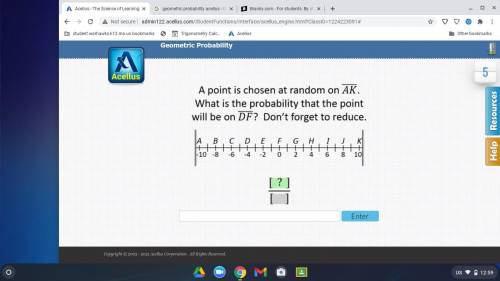 A point is chosen at random on AK. what is the probability that the point will be on DF?