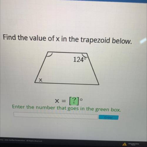 Find the value of x in the trapezoid below.
124°