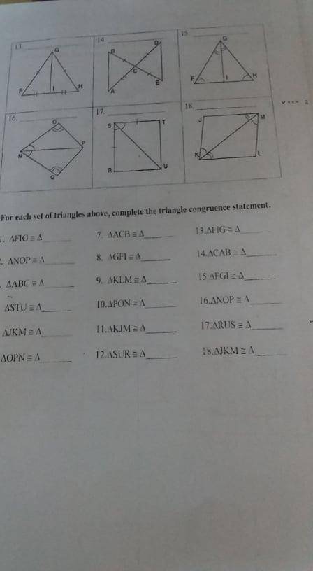 for each pair to triangles state the postulate or theorem that can be used to conclude that the tri