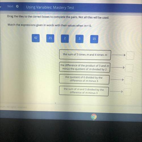 EVIOUS

5v
Next
Using Variables: Mastery Test
Drag the tiles to the correct boxes to complete the