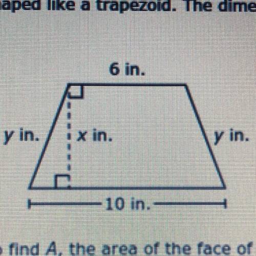 Which equation can be used to find A, the area of the face of the lamp shade in square
inches?