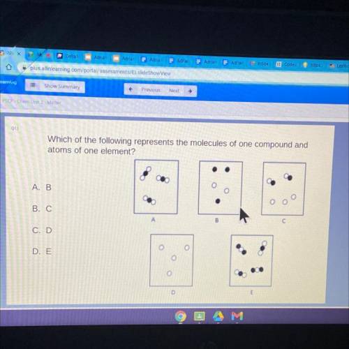 Which of the following represents the molecules of one compound and
atoms of one element?