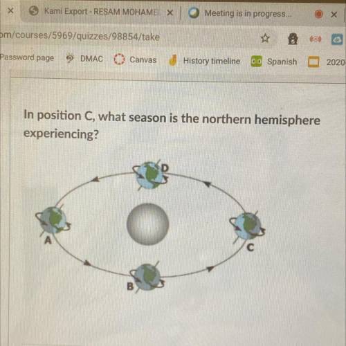 In position C, what season is the northern hemisphere
experiencing?