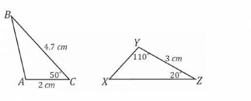 ANSWER ASAP PLEASE

The following triangles are identical and have the correspondence ΔABC↔ΔYZX
.