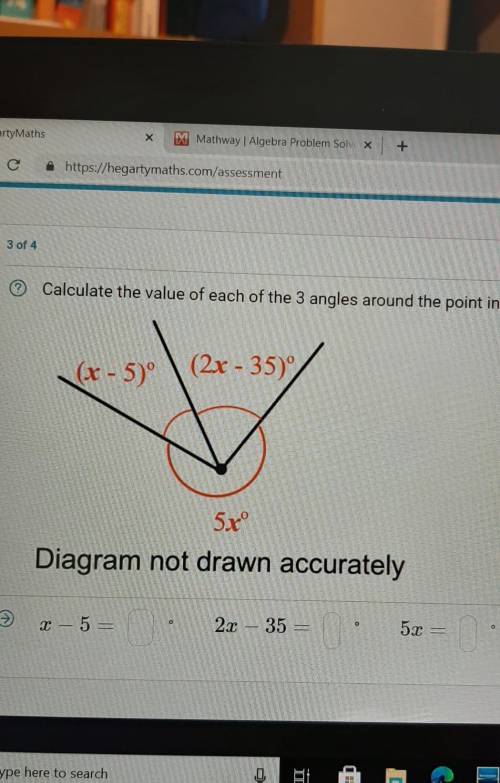 Calculate the value of each of the 3 angles around the point in the diagram​