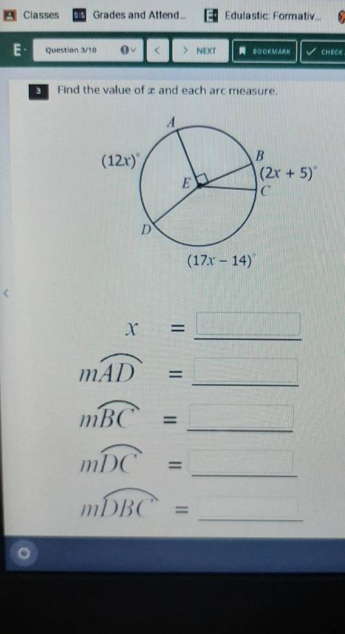 Find the value of x and each arc measure​