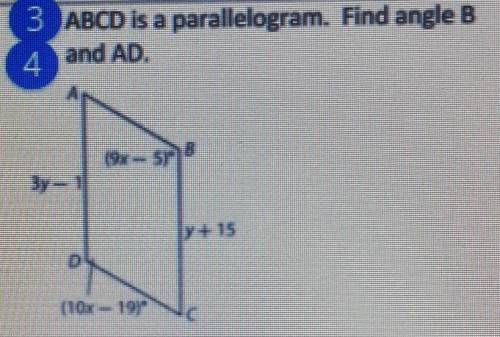 ABCD is a parallelogram. Find angle B and AD ​