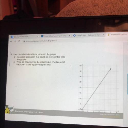 A proportional relationship is shown in the graph.

a. Describe a situation that could be represen