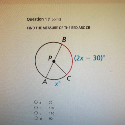 Find the measure of the red arc CB