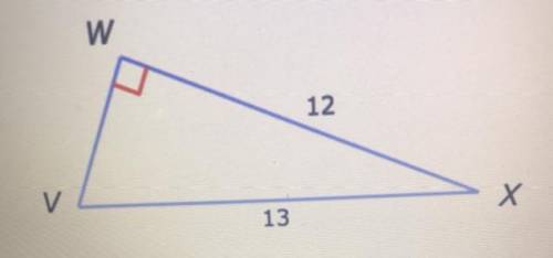 Given right triangle VWX

Find the measure of Angle X. WV= ? WX= 12 XV=13 
Round to the nearest te