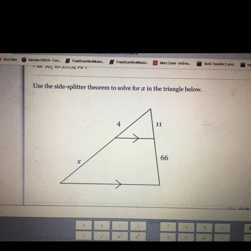 Use the side-splitter theorem to solve for x in the triangle below.
11
66
х
4