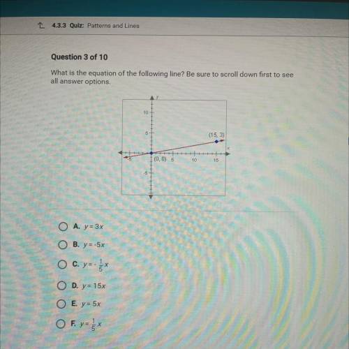 What is the equation of the following line? Be sure to scroll down first to see

all answer option