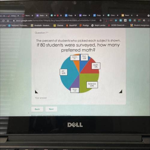 If 80 students were surveyed, how many
preferred math?