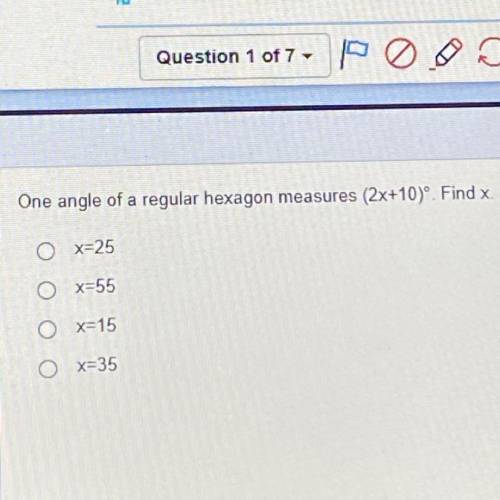 HELP One angle of a regular hexagon measures (2x+10)°Find x