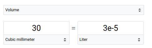 Convert 30ML into Liters