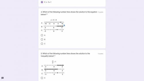 Which of the following number lines shows the solution to the equation below?