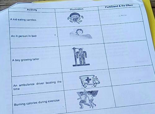 Activity 2:study each picture in the table that depicts the involvement of a certain gland in the e