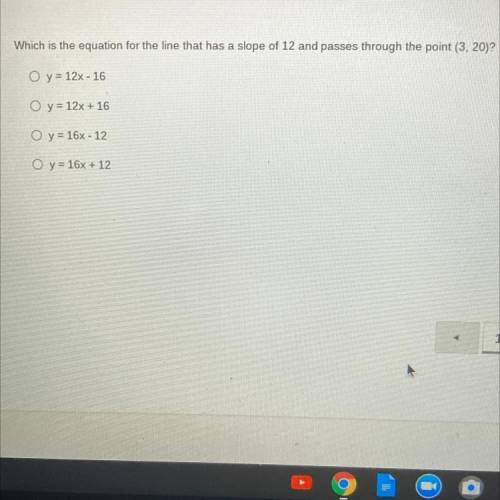 Which is the equation for the line that has a slope of 12 and passes through the point (3, 20)?