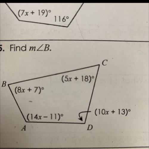 15. Find mZB.

С
(5x + 18)
В.
(8x + 7)º
7
(10x + 13)
(14x - 11)
А
13
If the figure helow is a regu