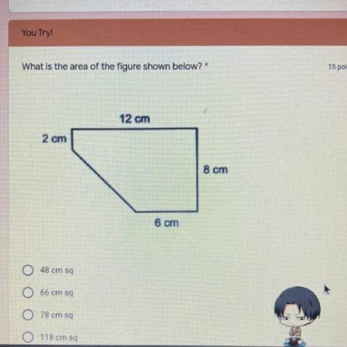 What is the area of the figure shown below? *PLZ ANSWER*