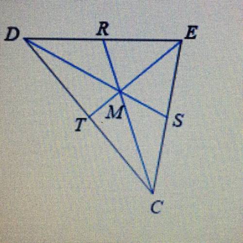 Find x if CM=2x - 6 and CR= x + 5
RC and TE are medians of triangle DEC