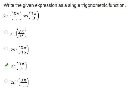 Here's some help for Pre-Calculus on edge

Write the given expression as a single trigonometric fu