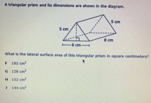 Show full steps for brainliest

A triangular prism and its dimensions are shown in the diagram. 5