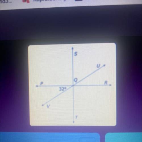 Line ST is perpendicular to line PR.

What is the measure of ZSQU?
90°
32°
148°
58°