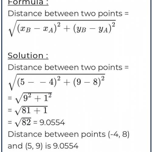 What is the distance between the points (-4,5) and (8,9)​