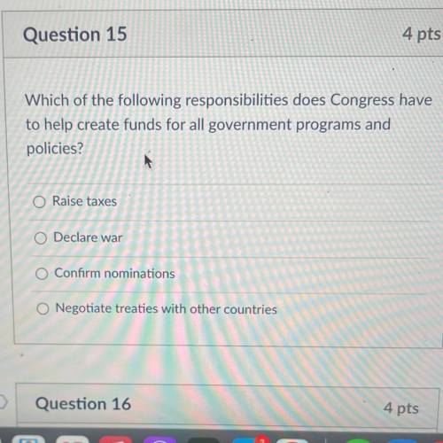 Which of the following responsibilities does congress have to help create funds for all government