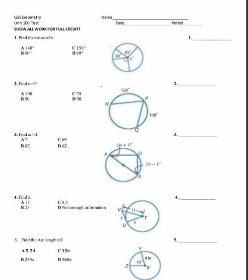 Unit 10B Test Geometry, Please Help