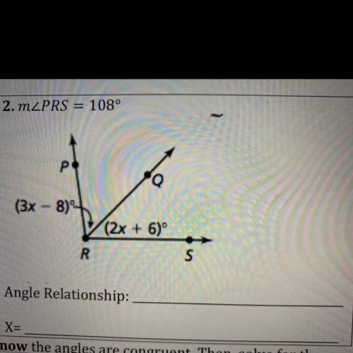 M angle PRS=108 
(3x-8) (2x+6)
