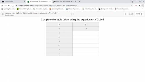 Complete the table below using the equation y= x^2-2x-8