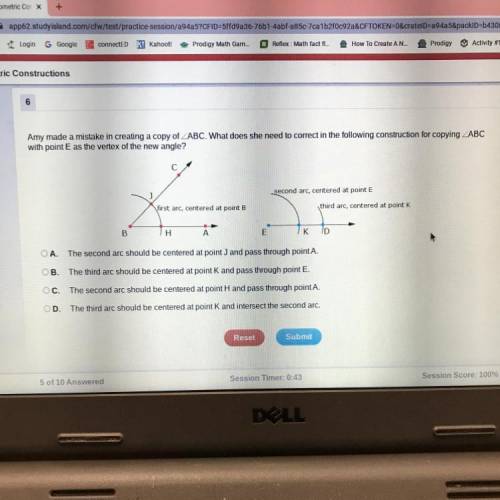 A.the second should be centered at point j and pass through point A

B.The third arc should be cen