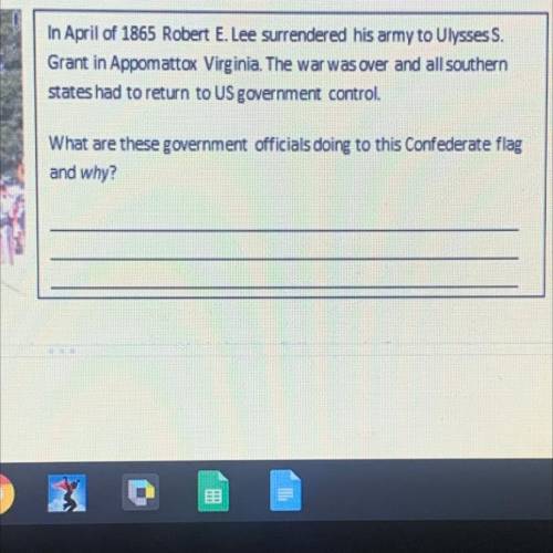 In April of 1865 Robert E. Lee surrendered his army to Ulysses S.

Grant in Appomattox Virginia. T