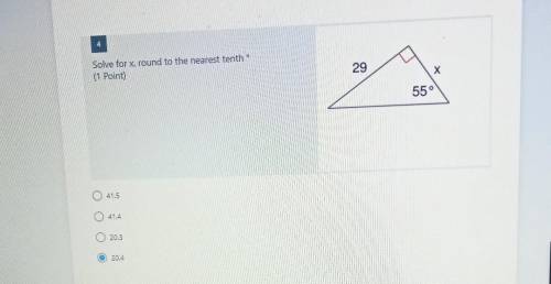 Solve for x round to the nearest tenth 29 X 55o41.5 o41,4 o20,3o20.4​