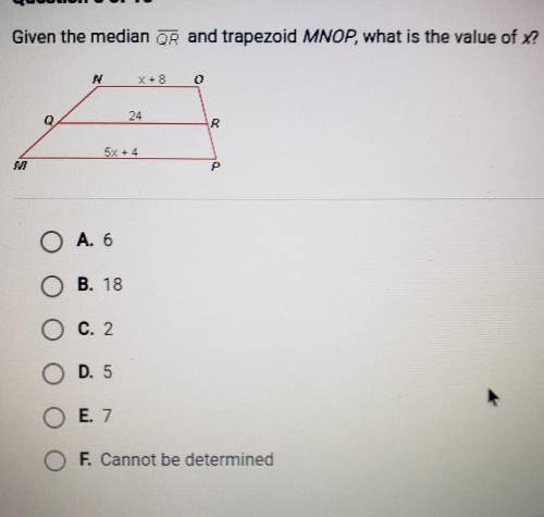 Given the median QR and trapezoid MNOP what is the value of x​