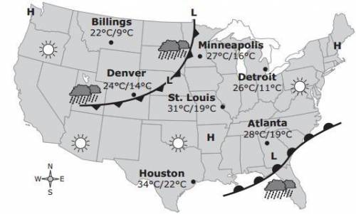 Based on the weather map, which city will most likely experience light rainfall and increasing temp