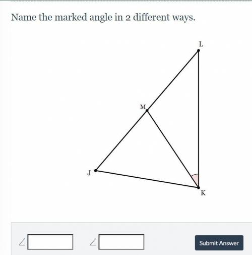 HELP FAST PLEASE Name the marked angle in 2 different ways.