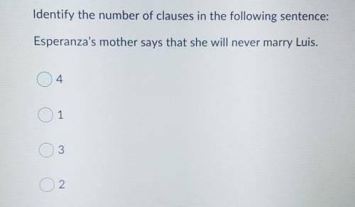 Identify the number of clauses in the following sentence: Esperanza's mother says that she will nev