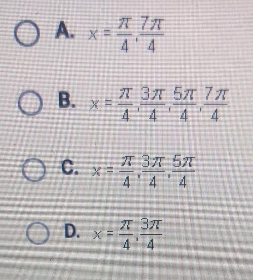 Find all solutions to the equation cosxcos(3x)+sinxsin(3x)=0 on the interval [0,2pi]​