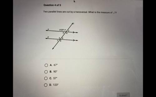 Two parallel lines are cut by a transversal what is the measure of 7