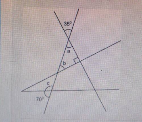 What are the measures of angles a,b, and c? show your work and explain your answers.​