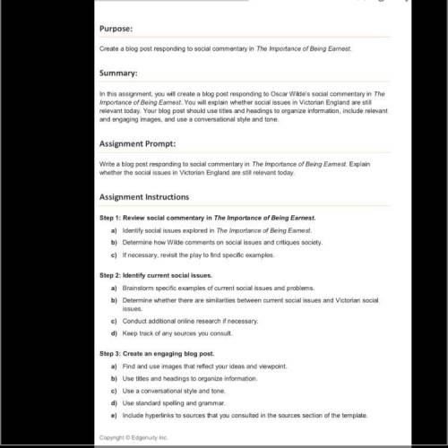 HELP PLEASEEEEEEEEEE

Purpose:
Create a blog post responding to social commentary in The Importanc