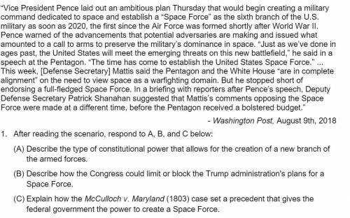 Help!! AP Gov, After reading the scenario, respond to A,B, and C below