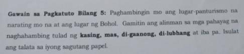 Pa help po kailangang kailangan ko po Filipino po yan