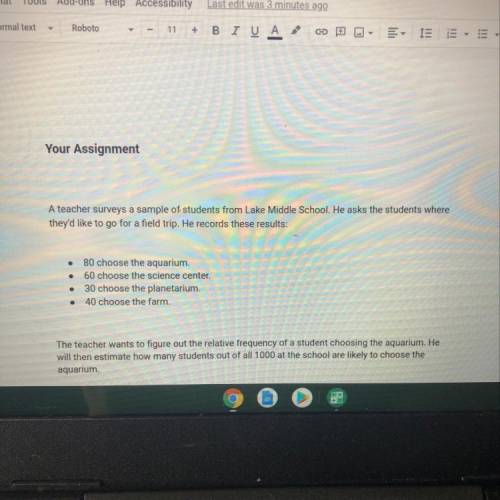 3. Suppose the teacher surveys one student at random. Based on the survey results, what is the

es