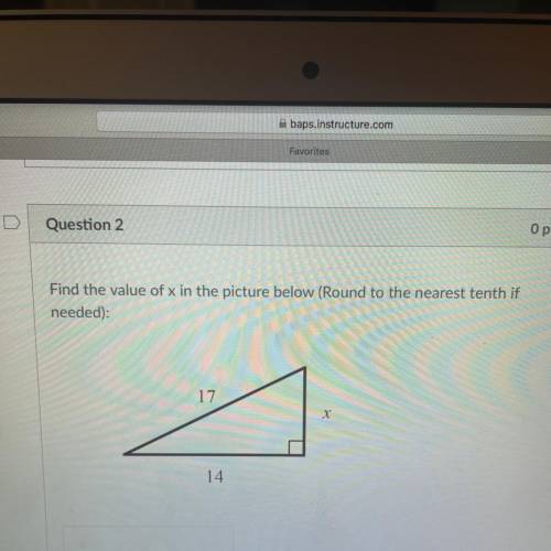 Find the value of x in the picture below. (round to nearest tenth if needed) THANK YOU FOR HELPING